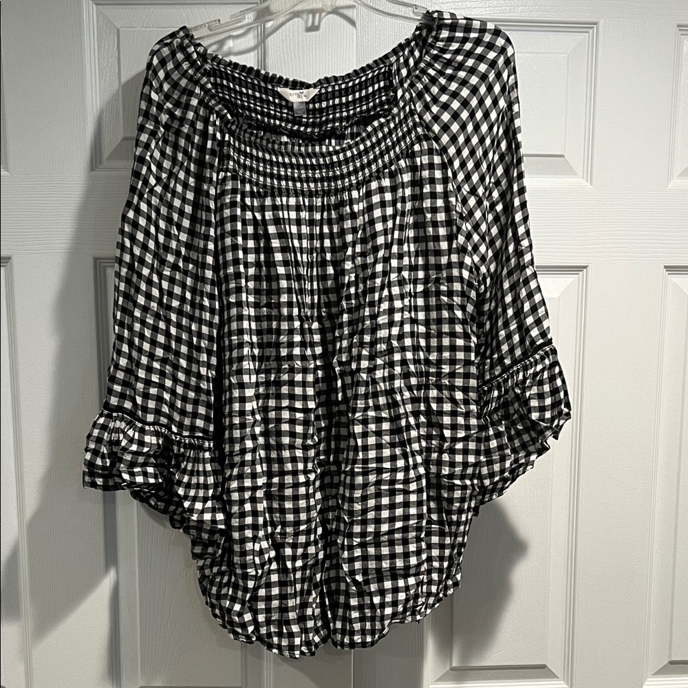 Terra & Sky Black and White Checkered Blouse